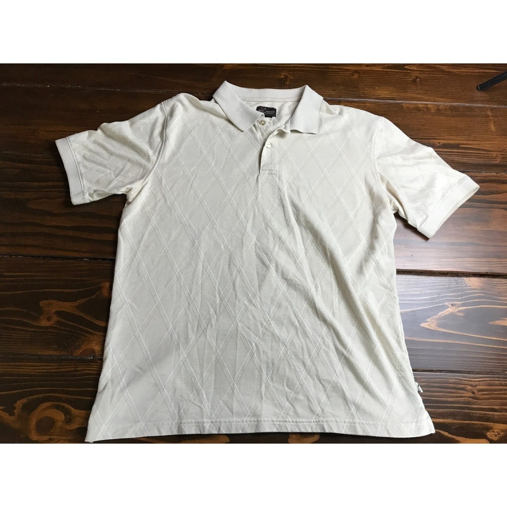 Red Macaw Polo Shirt Men's Size Large Cream Short Sleeve White Argyle Pattern